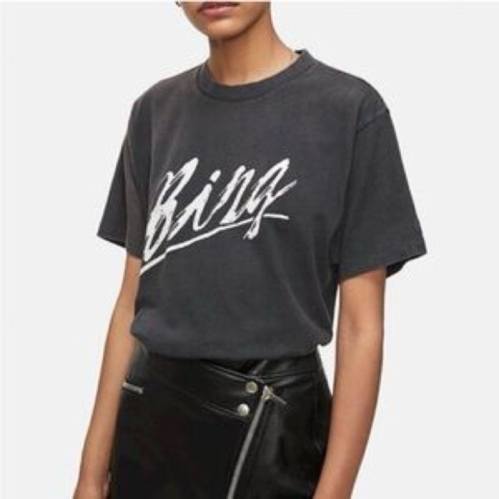 Anine Bing Charcoal Tee with White Script